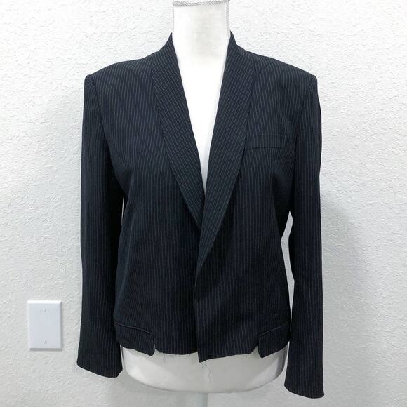 Helmut Lang Shawl Collar Crop Pinstripe Blazer - Picture 8 of 11